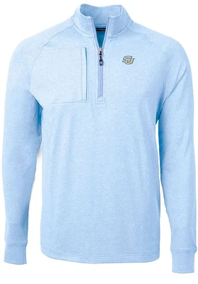 Cutter and Buck Southern University Jaguars Mens Light Blue Adapt Eco Knit Long Sleeve Qtr Zip P..
