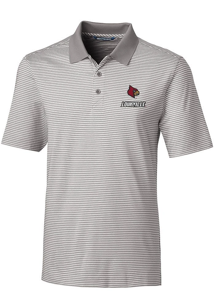 Cutter and Buck Louisville Cardinals Mens Grey Forge Tonal Stripe Short Sleeve Polo