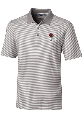 Cutter and Buck Louisville Cardinals Mens Grey Forge Tonal Stripe Short Sleeve Polo