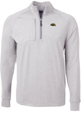 Cutter and Buck Southern Mississippi Golden Eagles Mens Grey Adapt Eco Knit Long Sleeve Qtr Zip Pu..