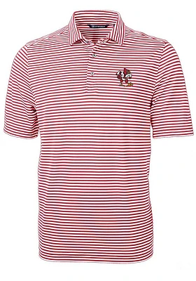 Cutter and Buck Louisville Cardinals Mens Red Virtue Eco Pique Stripe Version Short Sleeve Polo