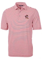 Cutter and Buck Louisville Cardinals Mens Red Virtue Eco Pique Stripe Version Short Sleeve Polo