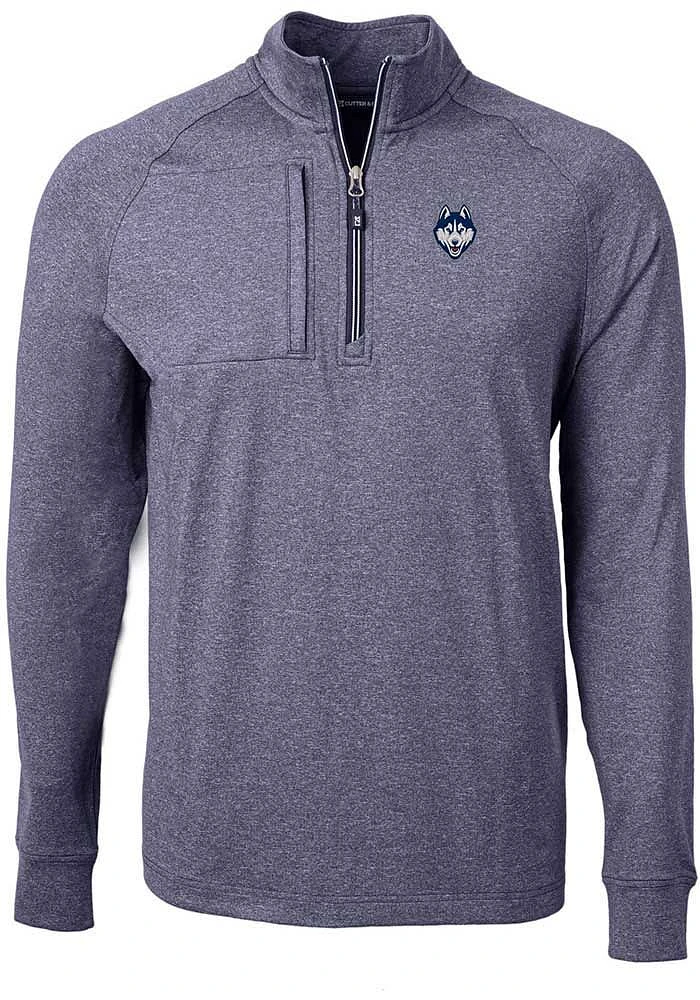 Cutter and Buck UConn Huskies Mens Navy Blue Adapt Eco Knit Long Sleeve Qtr Zip Pullover