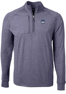 Cutter and Buck UConn Huskies Mens Navy Blue Adapt Eco Knit Long Sleeve Qtr Zip Pullover