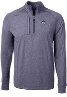 Cutter and Buck UConn Huskies Mens Navy Blue Adapt Eco Knit Long Sleeve Qtr Zip Pullover