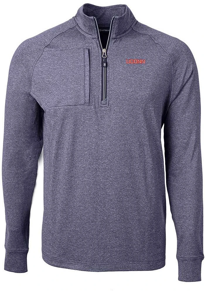 Cutter and Buck UConn Huskies Mens Navy Blue Wordmark Adapt Eco Long Sleeve Qtr Zip Pullover