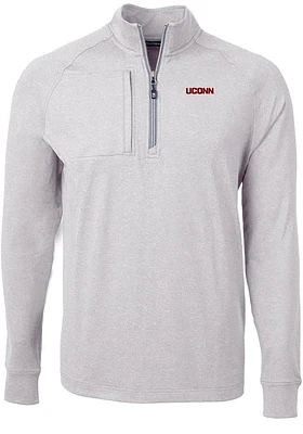 Cutter and Buck UConn Huskies Mens Grey Wordmark Adapt Eco Long Sleeve Qtr Zip Pullover