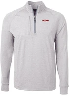 Cutter and Buck UConn Huskies Mens Grey Wordmark Adapt Eco Long Sleeve Qtr Zip Pullover