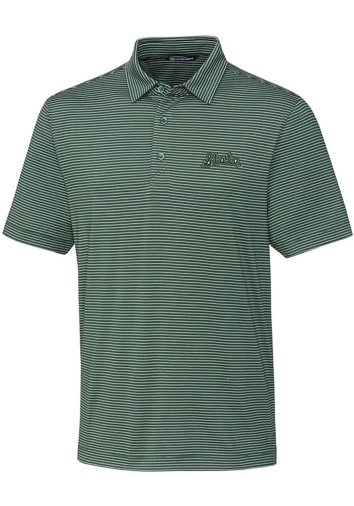 Cutter and Buck Michigan State Spartans Mens Green Forge Pencil Stripe Version Short Sleeve Polo