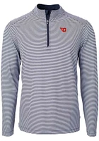 Cutter and Buck Dayton Flyers Mens Navy Blue Virtue Eco Pique Micro Stripe Long Sleeve Qtr Zip Pul..