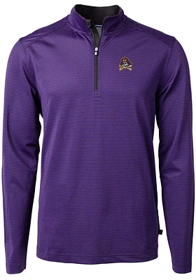 Cutter and Buck East Carolina Pirates Mens Purple Virtue Eco Pique Micro Stripe Long Sleeve Qtr Zi..