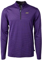 Cutter and Buck James Madison Dukes Mens Purple Virtue Eco Pique Micro Stripe Long Sleeve Qtr Zi..