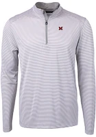 Cutter and Buck Miami RedHawks Mens Grey Virtue Eco Pique Micro Stripe Long Sleeve Qtr Zip Pullo..