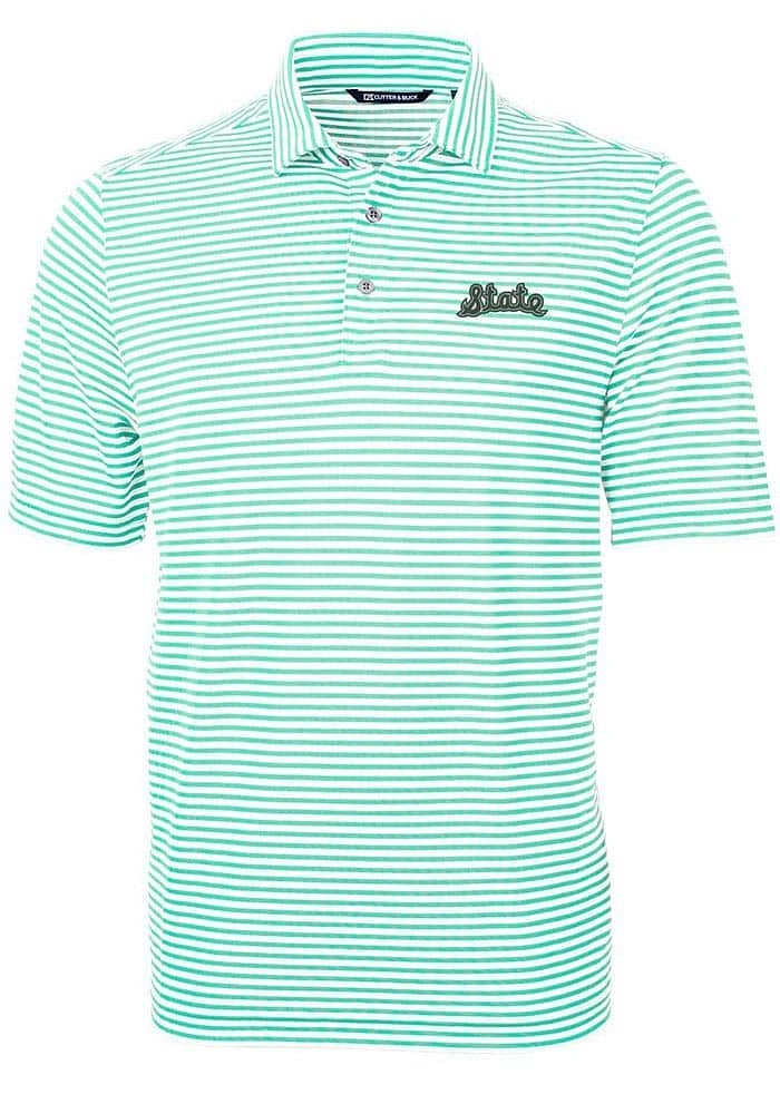 Cutter and Buck Michigan State Spartans Mens Virtue Eco Pique Stripe Short Sleeve Polo