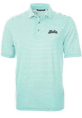 Cutter and Buck Michigan State Spartans Mens Virtue Eco Pique Stripe Short Sleeve Polo