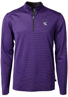 Cutter and Buck Northwestern Wildcats Mens Purple Virtue Eco Pique Micro Stripe Long Sleeve Qtr Zi..