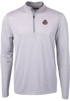 Cutter and Buck Ohio State Buckeyes Mens Grey Virtue Eco Pique Micro Stripe Long Sleeve Qtr Zip ..