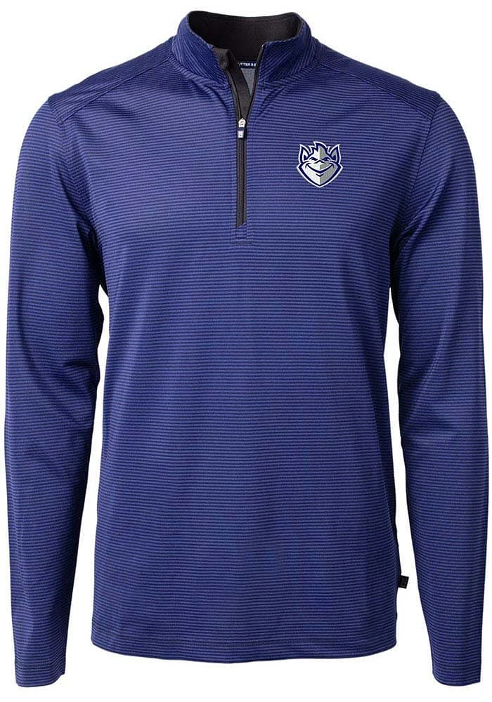 Cutter and Buck Saint Louis Billikens Mens Blue Virtue Eco Pique Micro Stripe Long Sleeve Qtr Zip..