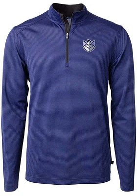 Cutter and Buck Saint Louis Billikens Mens Blue Virtue Eco Pique Micro Stripe Long Sleeve Qtr Zip..