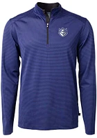 Cutter and Buck Saint Louis Billikens Mens Blue Virtue Eco Pique Micro Stripe Long Sleeve Qtr Zip..