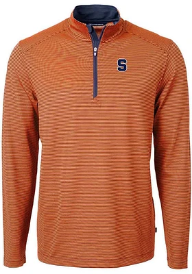 Cutter and Buck Syracuse Orange Mens Virtue Eco Pique Micro Stripe Long Sleeve Qtr Zip Pu..