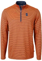 Cutter and Buck Syracuse Orange Mens Virtue Eco Pique Micro Stripe Long Sleeve Qtr Zip Pu..