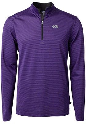 Cutter and Buck TCU Horned Frogs Mens Purple Virtue Eco Pique Micro Stripe Long Sleeve Qtr Zip P..