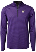Mens Washington Huskies Purple Cutter and Buck Virtue Eco Pique Micro Stripe Qtr Zip Pullover
