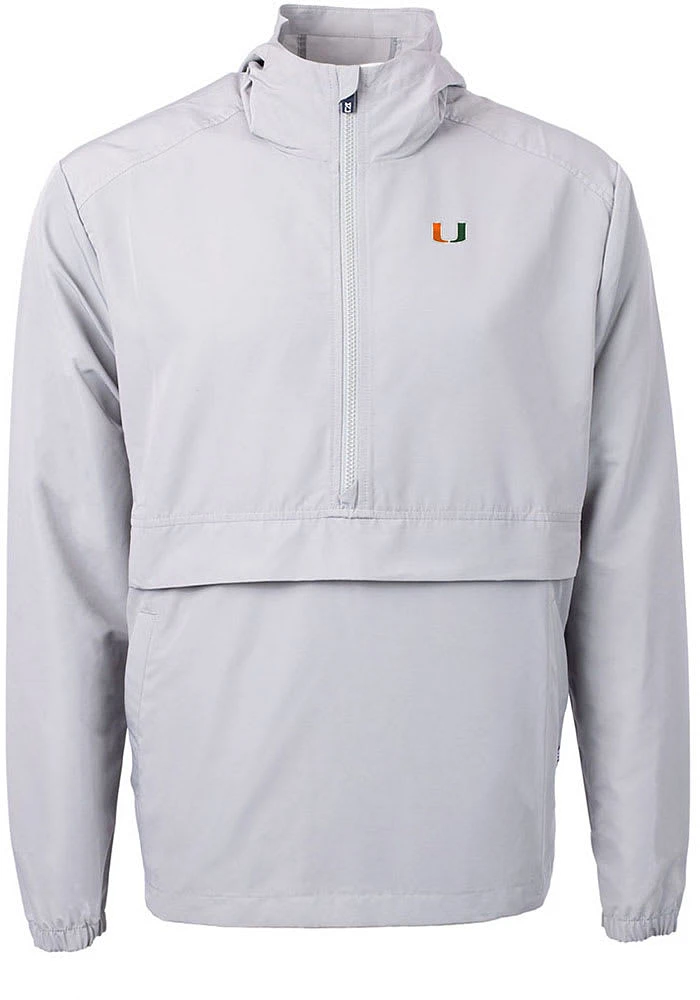 Cutter and Buck Miami Hurricanes Mens Grey Charter Eco Pullover Jackets