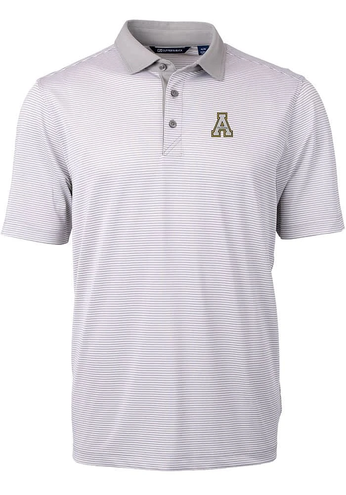 Cutter and Buck Appalachian State Mountaineers Mens Grey Virtue Eco Pique Micro Stripe Short Sleev..