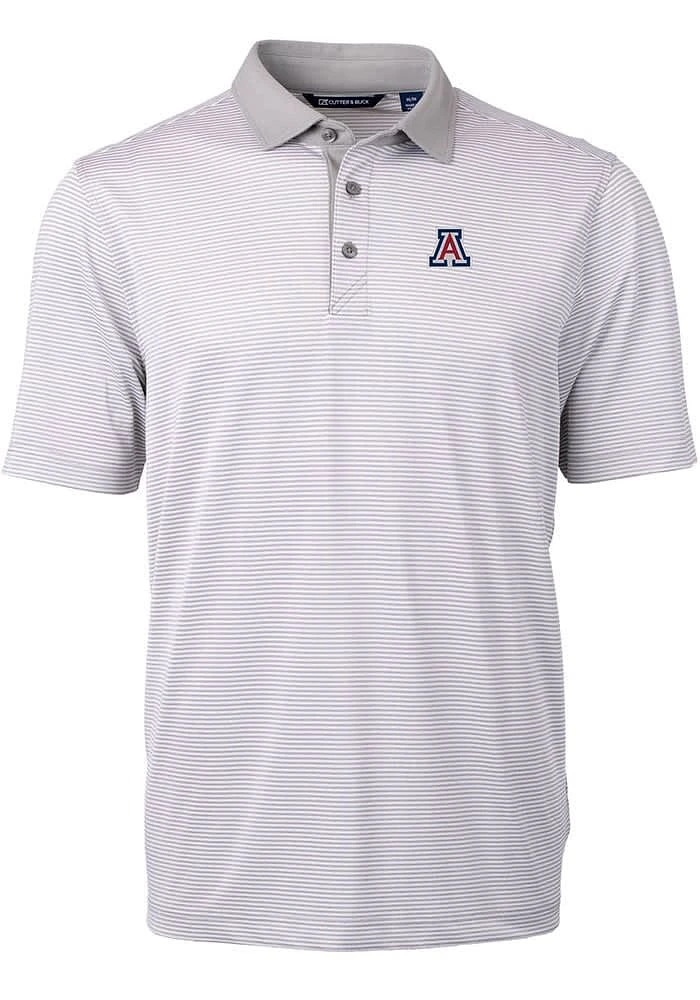 Cutter and Buck Arizona Wildcats Mens Grey Virtue Eco Pique Micro Stripe Short Sleeve Polo