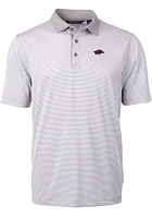 Cutter and Buck Arkansas Razorbacks Mens Grey Virtue Eco Pique Micro Stripe Short Sleeve Polo