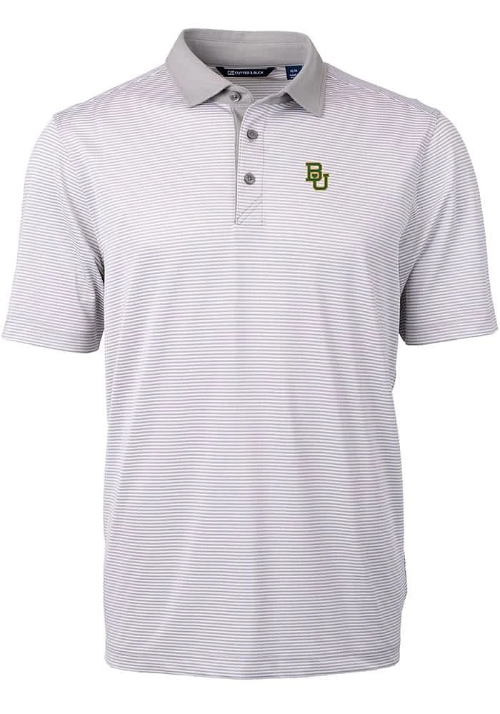 Cutter and Buck Baylor Bears Mens Virtue Eco Pique Micro Stripe Short Sleeve Polo