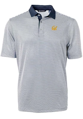 Cutter and Buck Cal Golden Bears Mens Navy Blue Virtue Eco Pique Micro Stripe Short Sleeve Polo