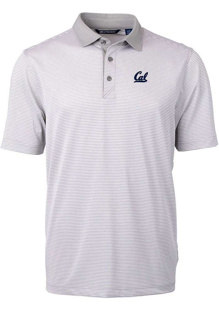 Cutter and Buck Cal Golden Bears Mens Grey Virtue Eco Pique Micro Stripe Short Sleeve Polo