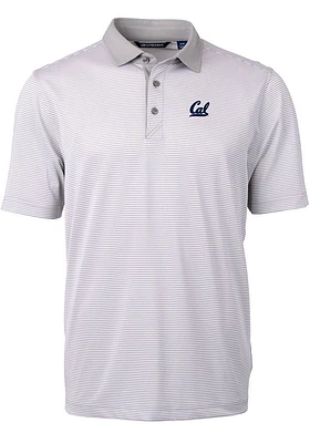 Cutter and Buck Cal Golden Bears Mens Grey Virtue Eco Pique Micro Stripe Short Sleeve Polo