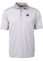 Cutter and Buck Cal Golden Bears Mens Grey Virtue Eco Pique Micro Stripe Short Sleeve Polo
