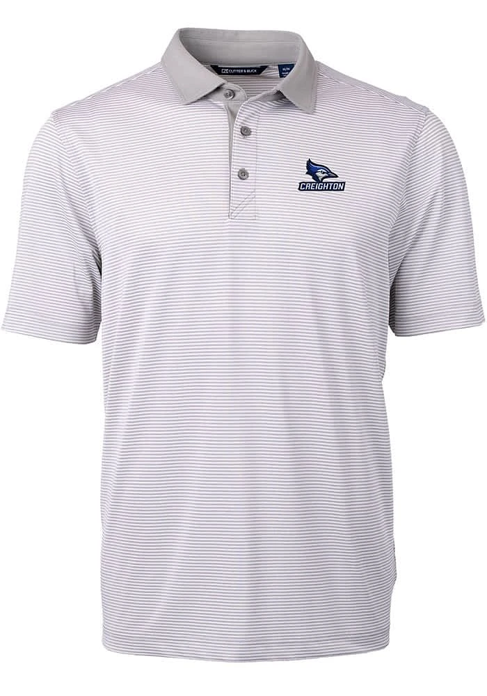 Cutter and Buck Creighton Bluejays Mens Virtue Eco Pique Micro Stripe Short Sleeve Polo
