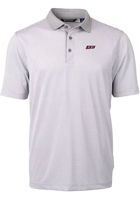 Cutter and Buck Eastern Kentucky Colonels Mens Grey Virtue Eco Pique Micro Stripe Short Sleeve Pol..