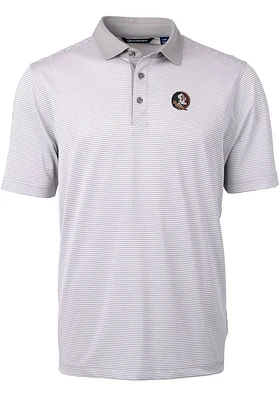 Cutter and Buck Florida State Seminoles Mens Grey Virtue Eco Pique Micro Stripe Short Sleeve Polo