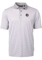 Cutter and Buck Florida State Seminoles Mens Grey Virtue Eco Pique Micro Stripe Short Sleeve Polo