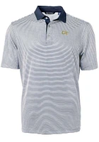 Cutter and Buck GA Tech Yellow Jackets Mens Navy Blue Virtue Eco Pique Micro Stripe Short Sleeve P..
