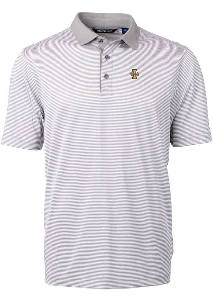 Cutter and Buck Idaho Vandals Mens Grey Virtue Eco Pique Micro Stripe Short Sleeve Polo