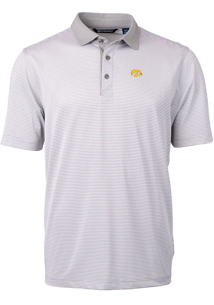 Cutter and Buck Iowa Hawkeyes Mens Grey Virtue Eco Pique Micro Stripe Short Sleeve Polo