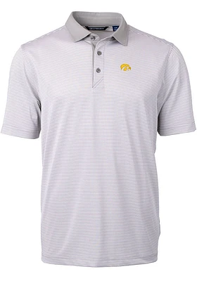Cutter and Buck Iowa Hawkeyes Mens Grey Virtue Eco Pique Micro Stripe Short Sleeve Polo