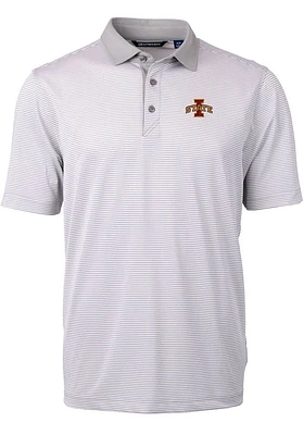Cutter and Buck Iowa State Cyclones Mens Grey Virtue Eco Pique Micro Stripe Short Sleeve Polo