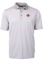 Cutter and Buck Iowa State Cyclones Mens Grey Virtue Eco Pique Micro Stripe Short Sleeve Polo