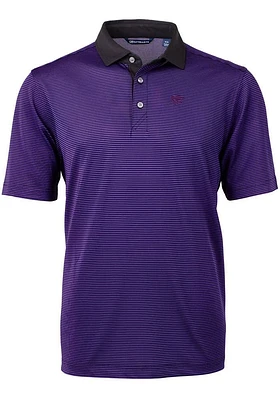 Mens K-State Wildcats Purple Cutter and Buck Virtue Eco Pique Micro Stripe Short Sleeve Polo Shi..