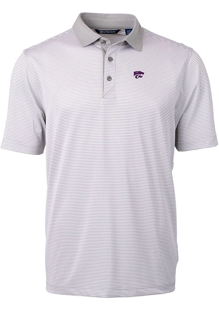 Cutter and Buck K-State Wildcats Mens Grey Virtue Eco Pique Micro Stripe Short Sleeve Polo