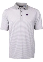 Cutter and Buck K-State Wildcats Mens Grey Virtue Eco Pique Micro Stripe Short Sleeve Polo
